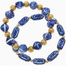 Katherine  Chinoiserie & Ball Bead Stretch Bracelet (set of 2)