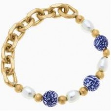 Loraine  Chinoiserie & Pearl Chunky Chain Bracelet