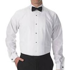 Pleated Tux Shirt with French Cuff Laydown Collar