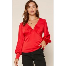 43548 Shirred V Neck Puffed Sleeve Top