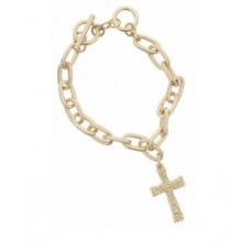 Gold Toggle Chain with Textured Cross Charm